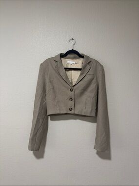 Women's Cropped Houndstooth Blazer Jacket - Beige
